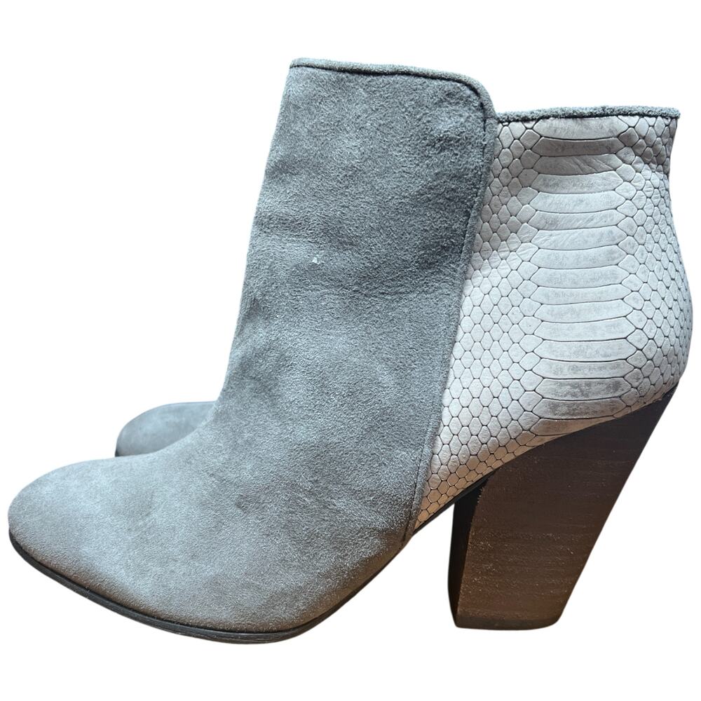 GUESS Cardio Women's 8.5 Ankle Boot Gray Lizard Suede Zip Leather Bootie READ